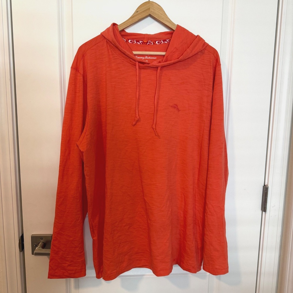TOMMY BAHAMA Bali Beach Hoodie Men's L Dusty Orange Long Sleeve Slub Pullover